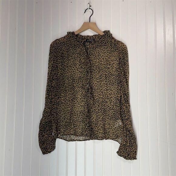 J. Crew Ruffle button-up shirt in leopard-print crinkle chiffon Sheer 6 Mobwife - Picture 2 of 11